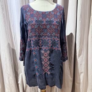 Johnny Was Heavily Embroidered Cupro Tunic Mini L